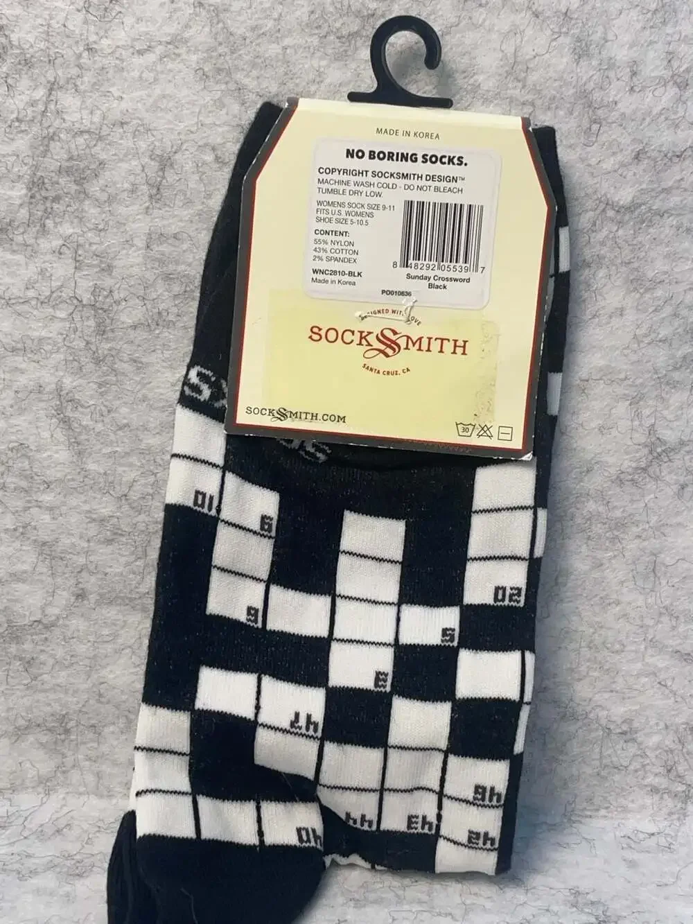 Socksmith Sunday Crossword Graphic Crew Socks Women's Size 5-10.5